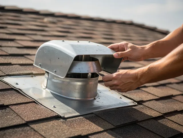 Culver City Dryer Vent Cleaning certified technician safely cleaning a roof-mounted dryer vent in Culver City