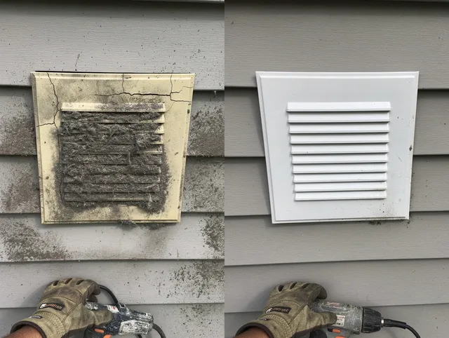 Culver City Dryer Vent Cleaning technician installing high-quality dryer vent cover at a residential property in Culver City