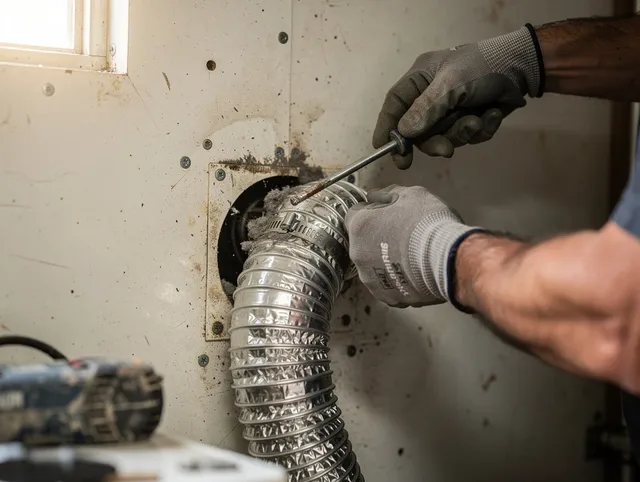Culver City Dryer Vent Cleaning technician performing precise dryer vent hose installation in Culver City